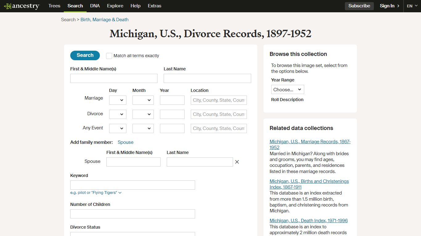 Michigan, U.S., Divorce Records, 1897-1952 - Ancestry.com